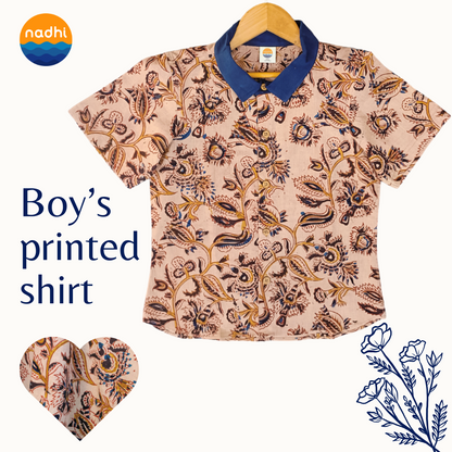 Boy Tweens Printed Shirt with contrast collar