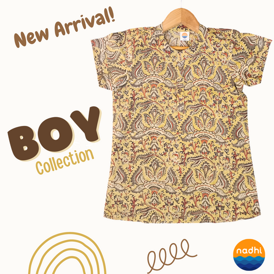 Tween Boys Printed Cotton Kurta Yellow